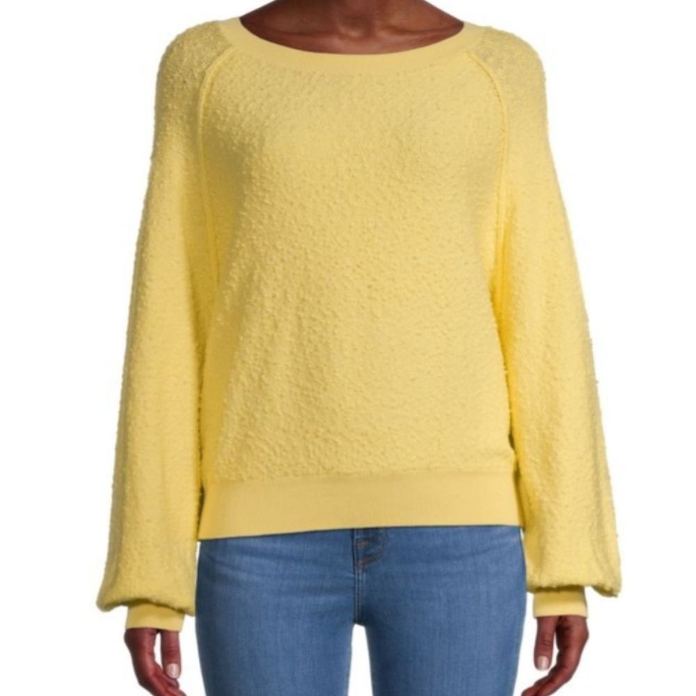 NWT FREE PEOPLE FOUND MY FRIEND TEXTURED-KNIT SWEATSHIRT SUNSHINE Small